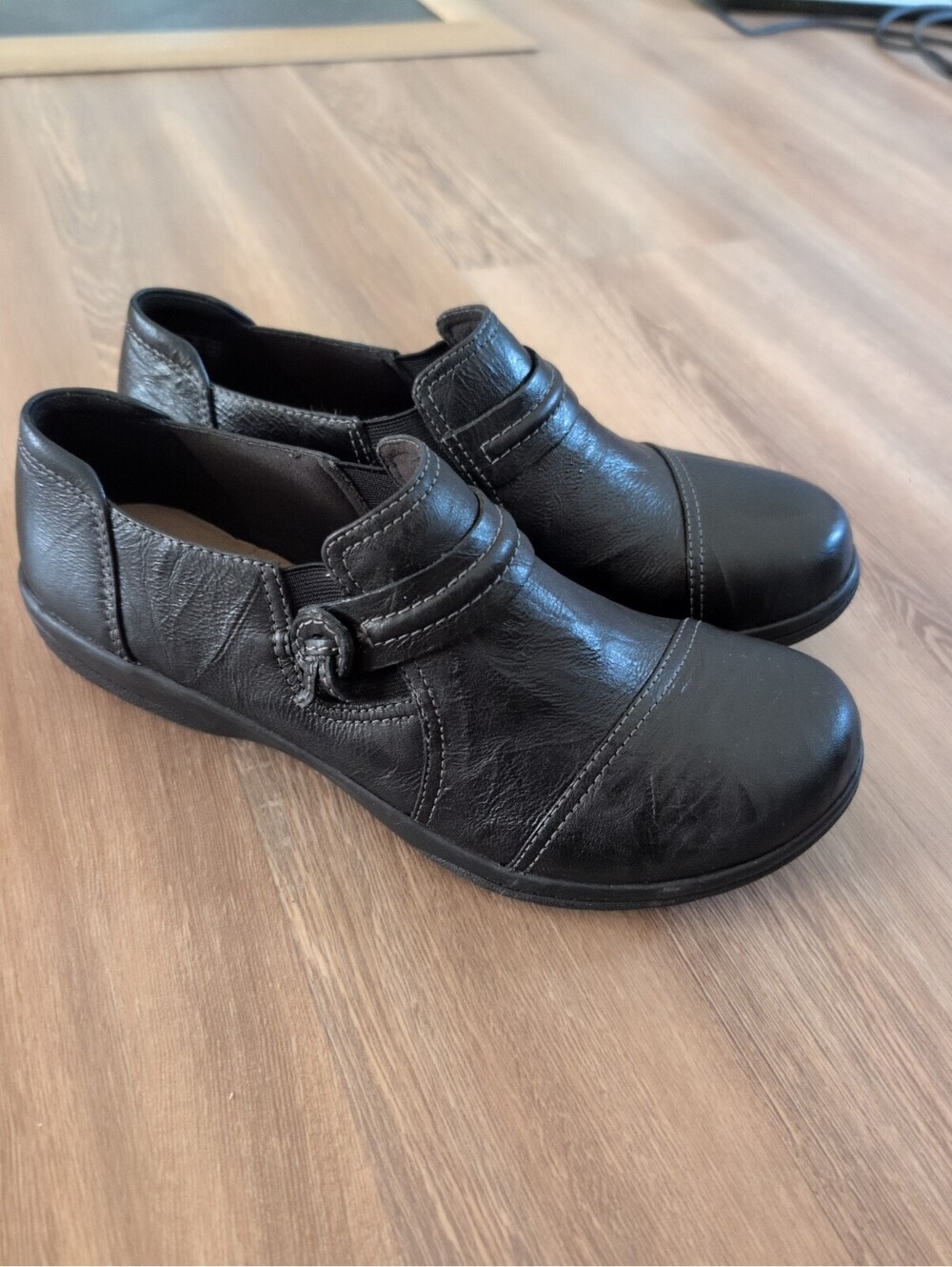 Clarks Women's Shoes Black Leather Cheyn Madi Loafers SZ 8 M Comfort Walking NEW